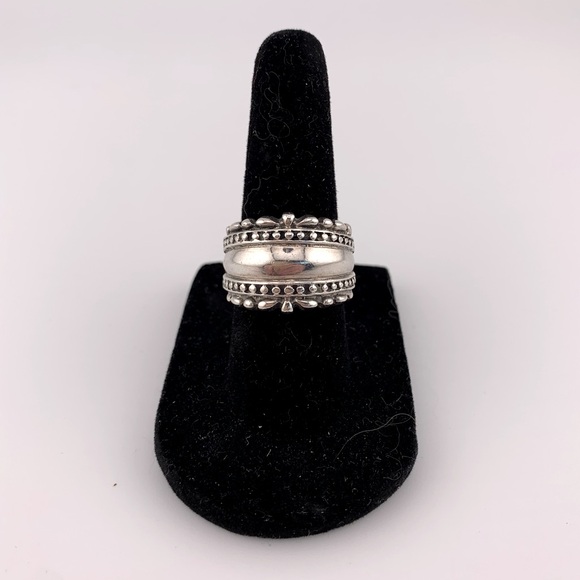 STERLING SILVER 925 BEADED RUFFLED BAND RING CW SIGNED BAND RING VINTAGE SZ 5.5 - Picture 1 of 10